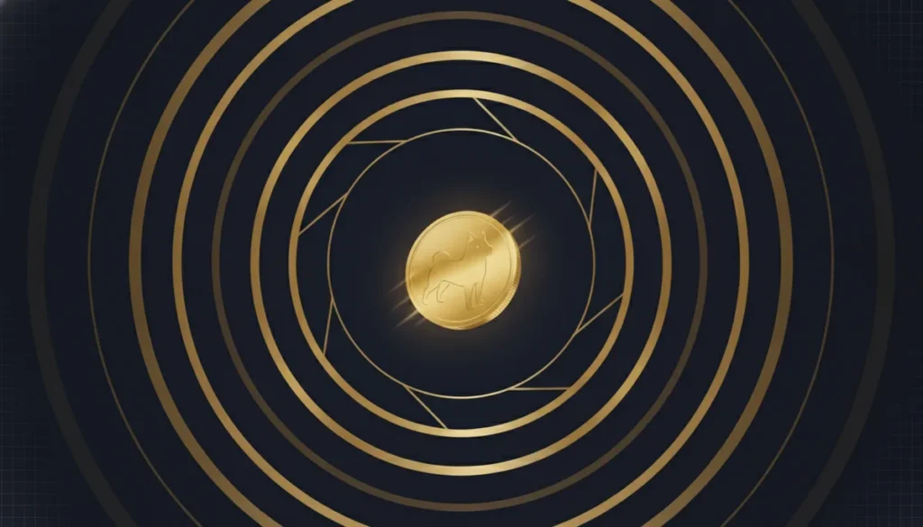 Meme Coins Explained — roo2ya, midnight-navy and gilt-gold aperture illustration